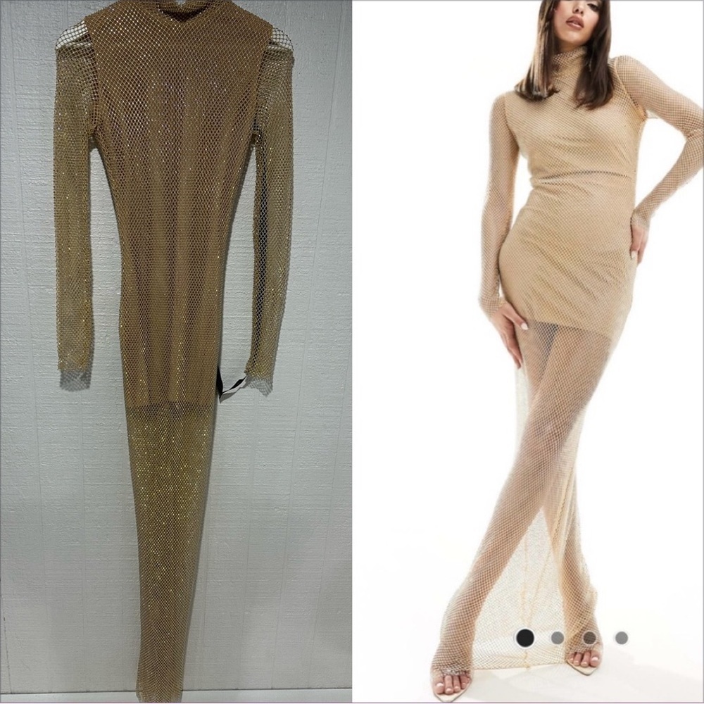 NWT Asos Heiress Beverly Hills all over diamante mesh detail maxi dress size XXS